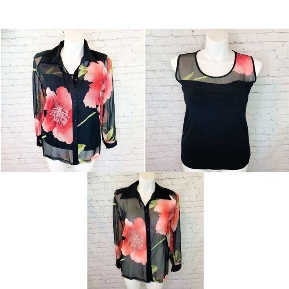 CLARA S 2 PIECE FLORAL TOP SET SHEER SZ MEDIUM - Picture 1 of 10